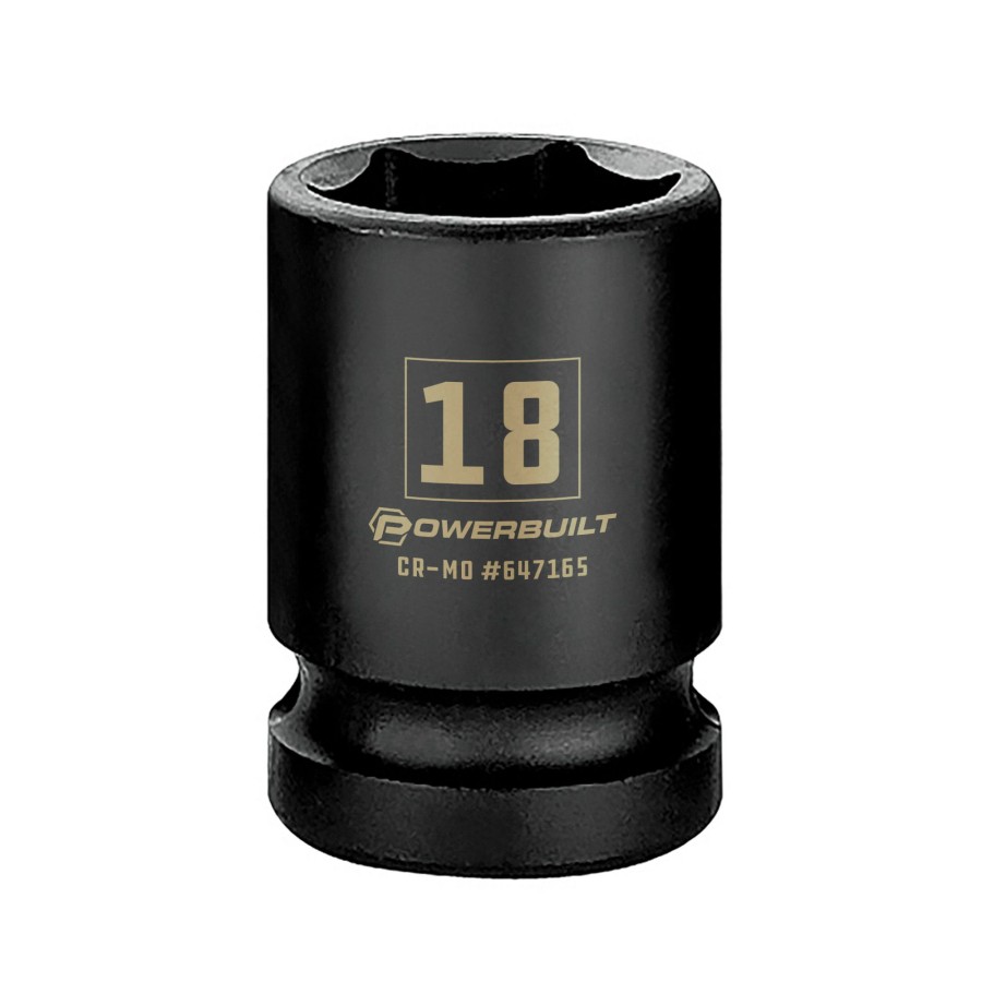 Tools Powerbuilt | Powerbuilt 1/2 Inch Drive X 18 Mm 6 Point Impact Socket 647165