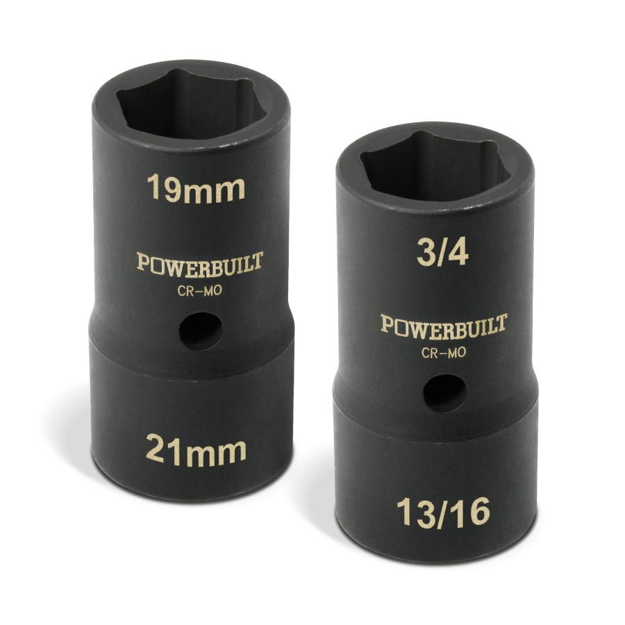 Tools Powerbuilt | Powerbuilt 2 Pc. Flip Lug Nut Socket Set, 19Mm X 21Mm And 3/4 In. X 13/16 In.