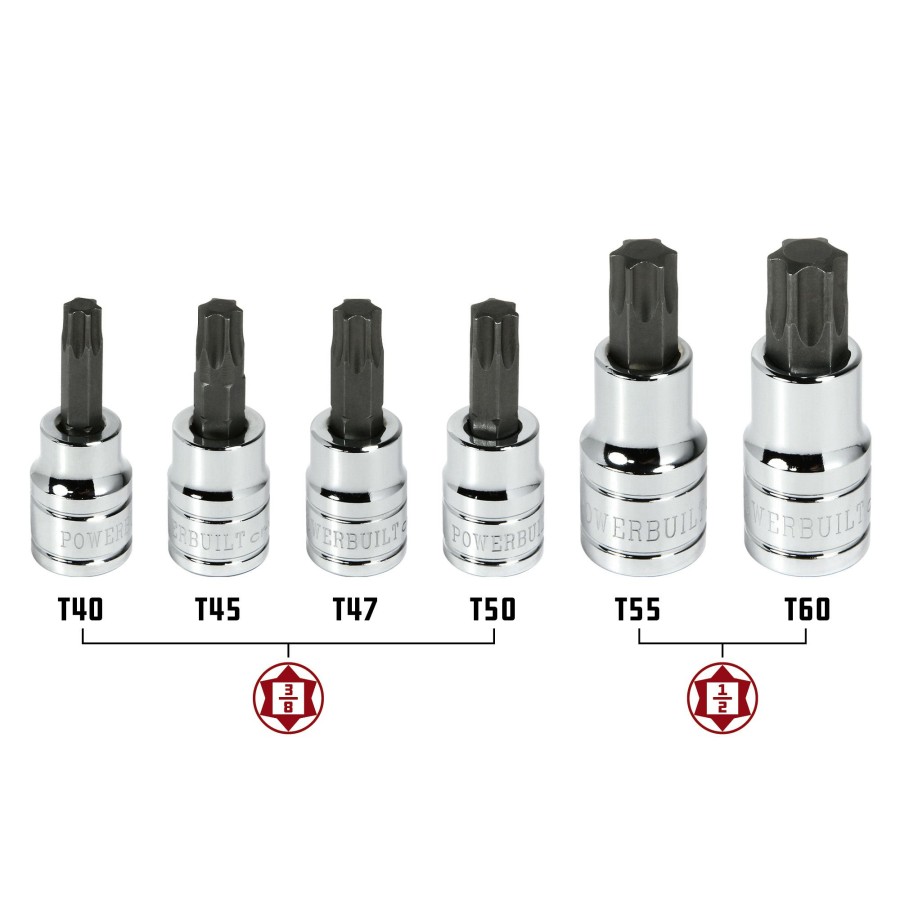 Tools Powerbuilt | Powerbuilt 6 Pc. Torx Bit Socket Set, Star Bits, 3/8 And 1/2 Drive 648677