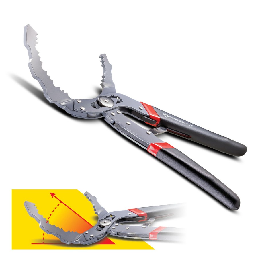 Tools Powerbuilt | Powerbuilt Self-Adjusting Oil Filter Pliers With 30 Degree Angled Jaws 942099