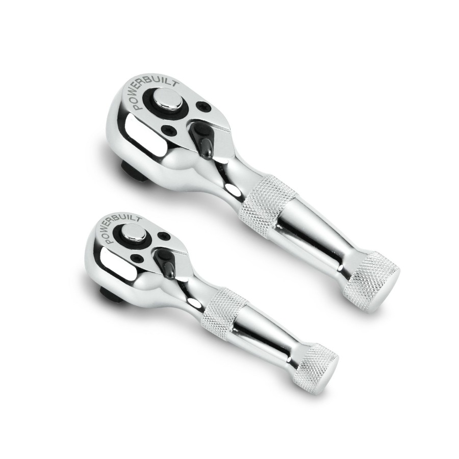 Tools Powerbuilt | Powerbuilt 2 Piece 1/4 Inch And 3/8 Inch Drive 72 Tooth Stubby Ratchet Set 640927