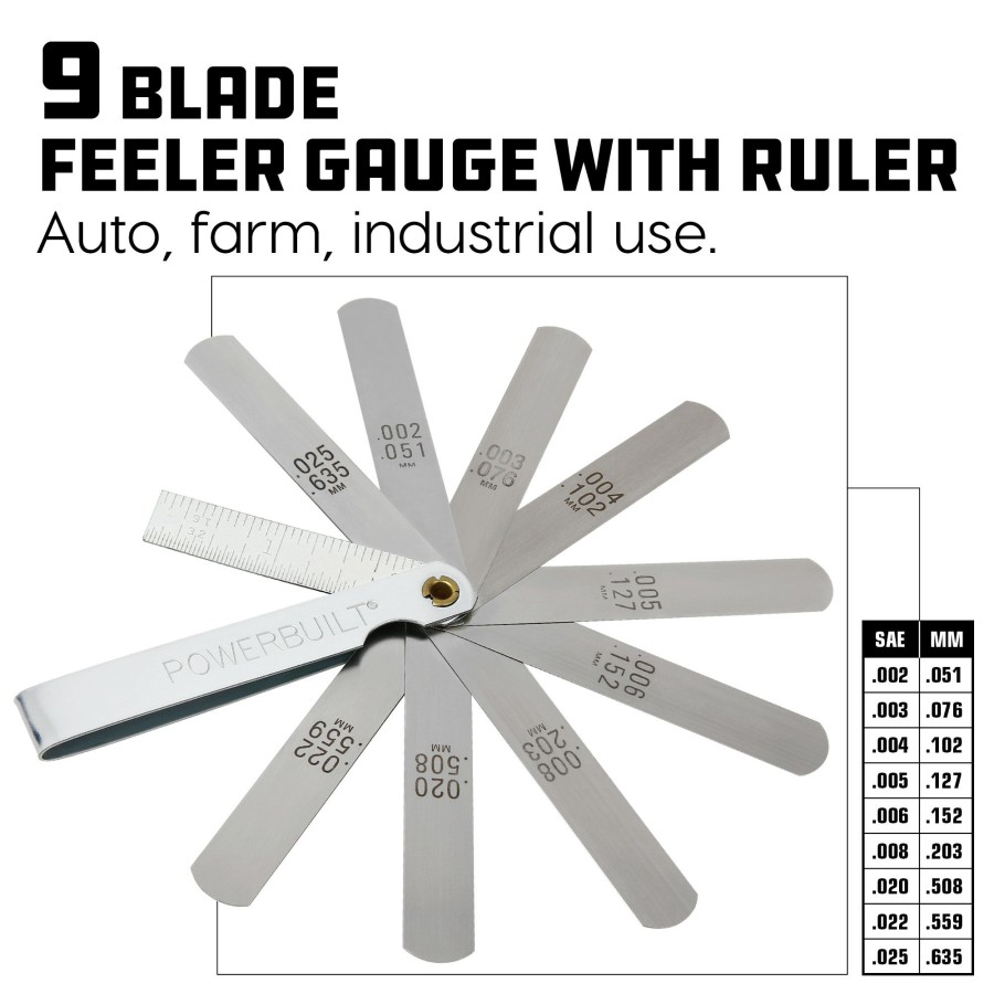 Tools Powerbuilt | Powerbuilt 9 Blade Feeler Gauge And Ruler 648514