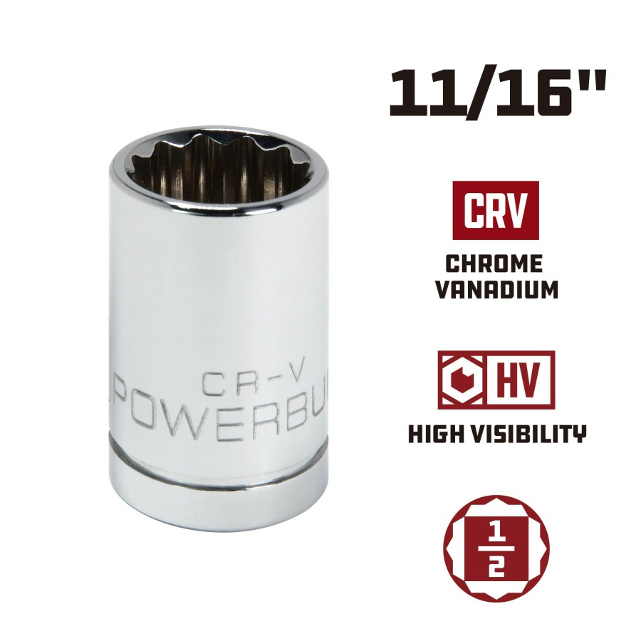 Tools Powerbuilt | Powerbuilt 1/2 Inch Drive X 11/16 Inch 12 Point Shallow Socket 642303