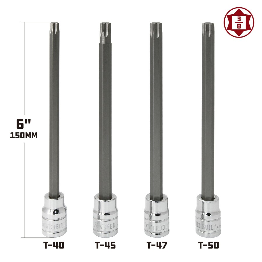 Tools Powerbuilt | Powerbuilt 4 Pc. 3/8 In. Drive 6 In. Long Reach Star Bit Socket Set 648888