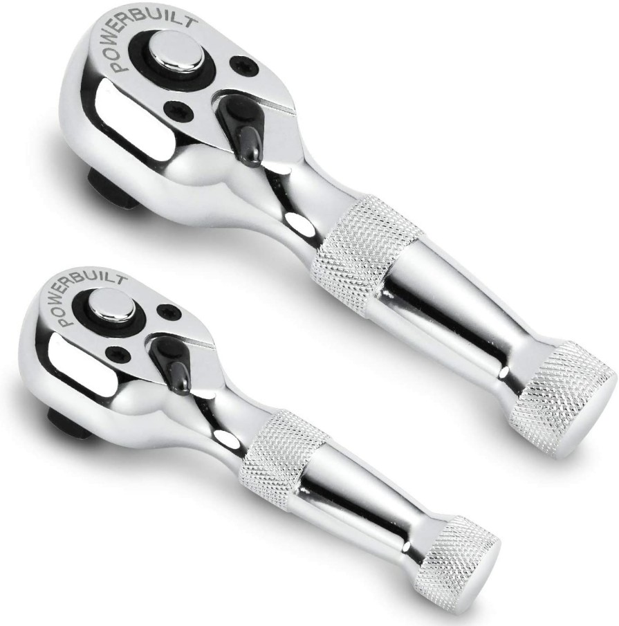 Tools Powerbuilt | Powerbuilt 640927 1/4-Inch And 3/8-Inch Stubby Ratchet Set, 2-Piece,Silver