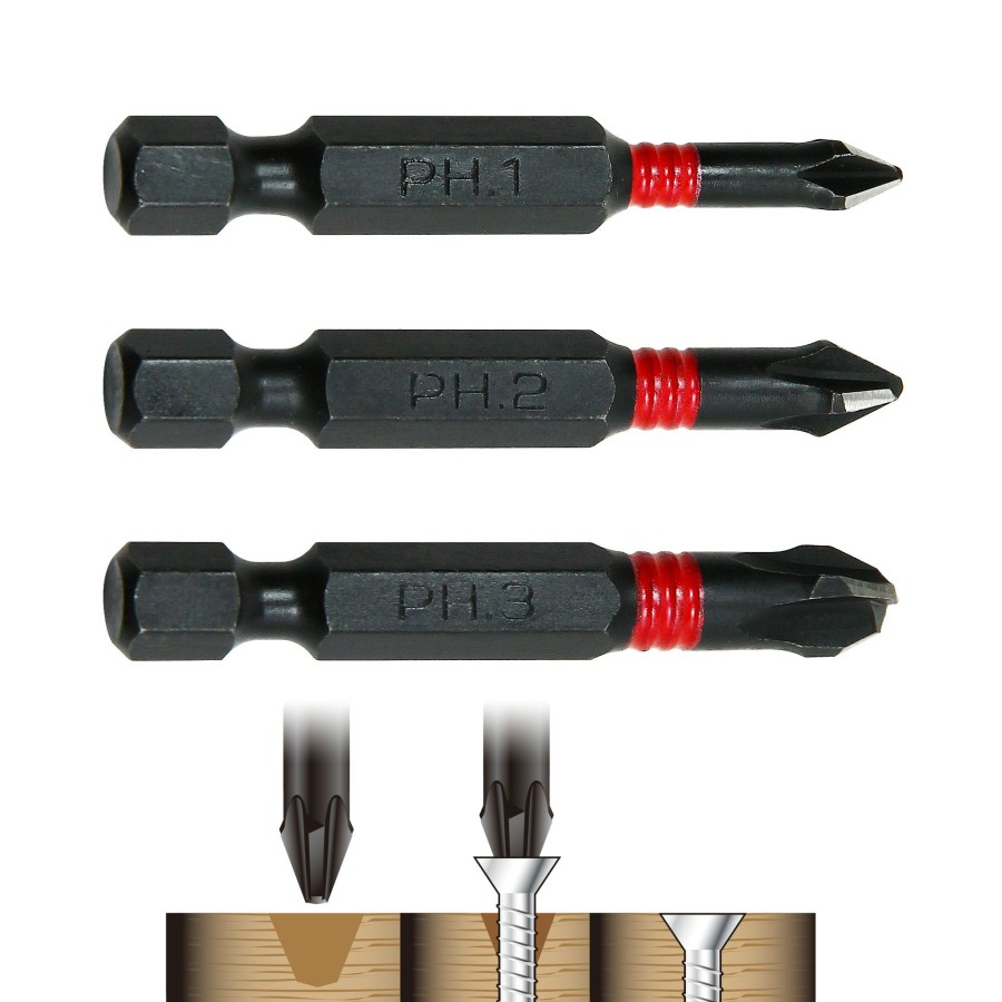 Tools Powerbuilt | Powerbuilt 3 Piece Phillips Torsion Impact Screwdriver Countersink Bit Set 941457