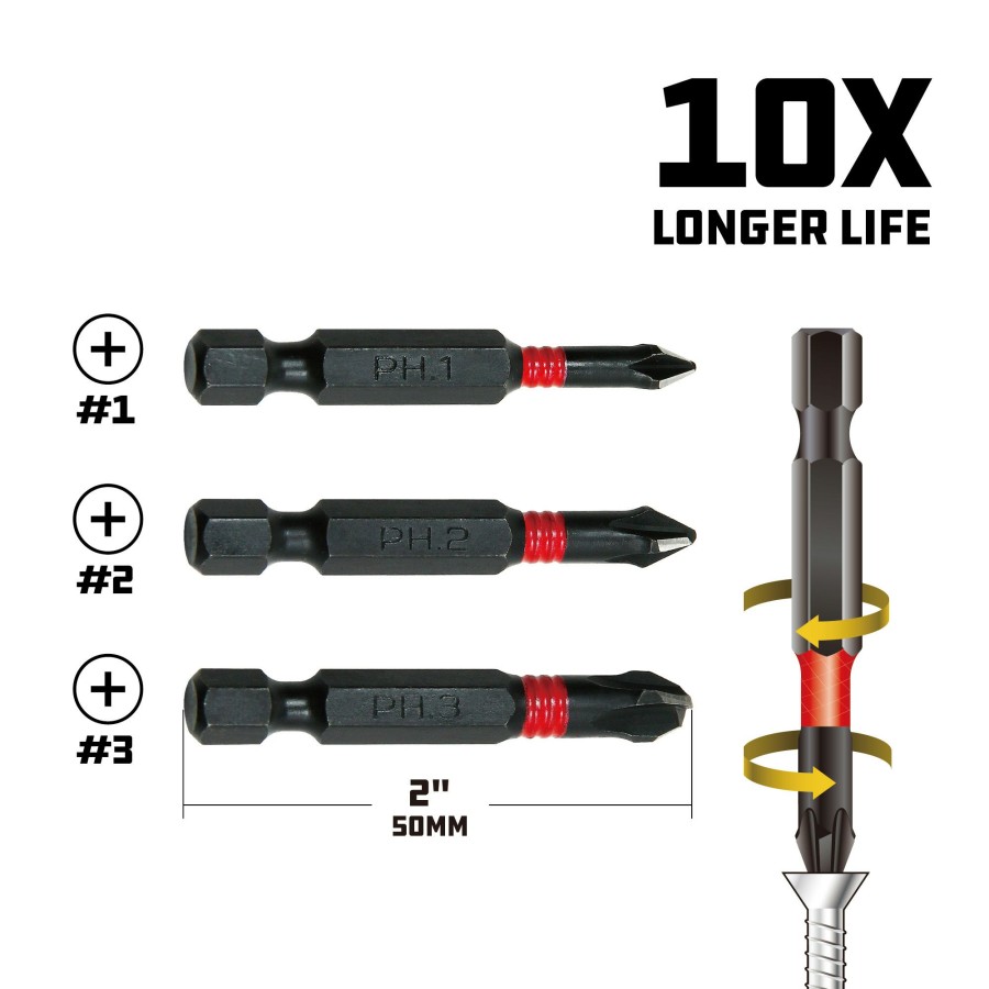 Tools Powerbuilt | Powerbuilt 3 Piece Phillips Torsion Impact Screwdriver Countersink Bit Set 941457