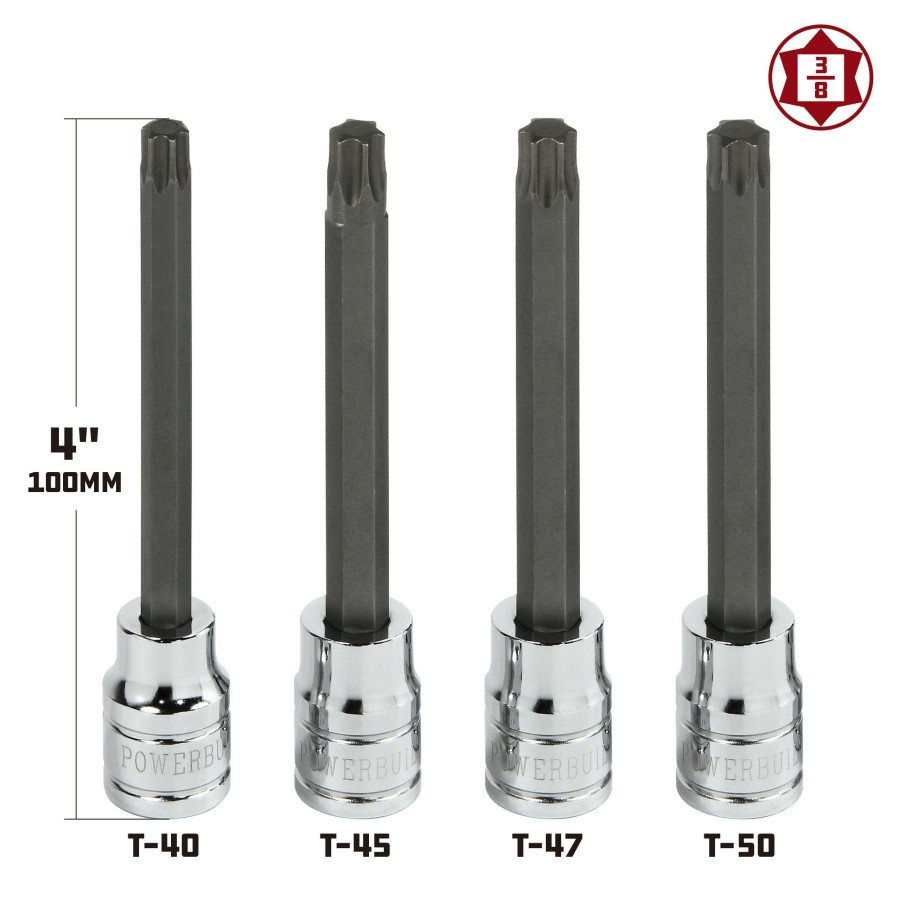 Tools Powerbuilt | Powerbuilt 4 Pc. 3/8 In. Drive 4 In. Long Reach Torx Bit Socket Set 647058