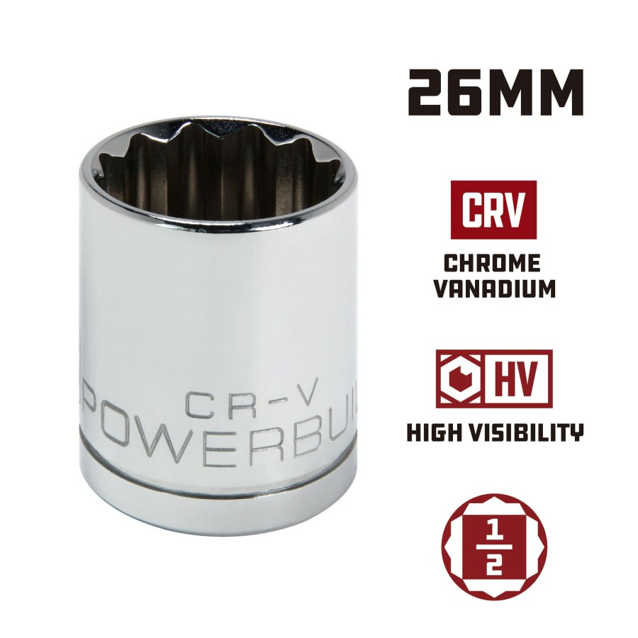 Tools Powerbuilt | Powerbuilt 1/2 Inch Drive X 26 Mm 12 Point Shallow Socket 642023