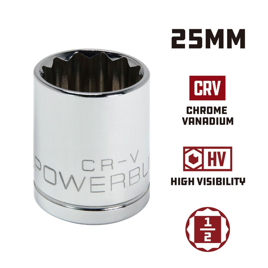 Tools Powerbuilt | Powerbuilt 1/2 Inch Drive X 25 Mm 12 Point Shallow Socket 642033