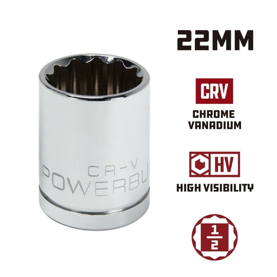 Tools Powerbuilt | Powerbuilt 1/2 Inch Drive X 22 Mm 12 Point Shallow Socket 642020