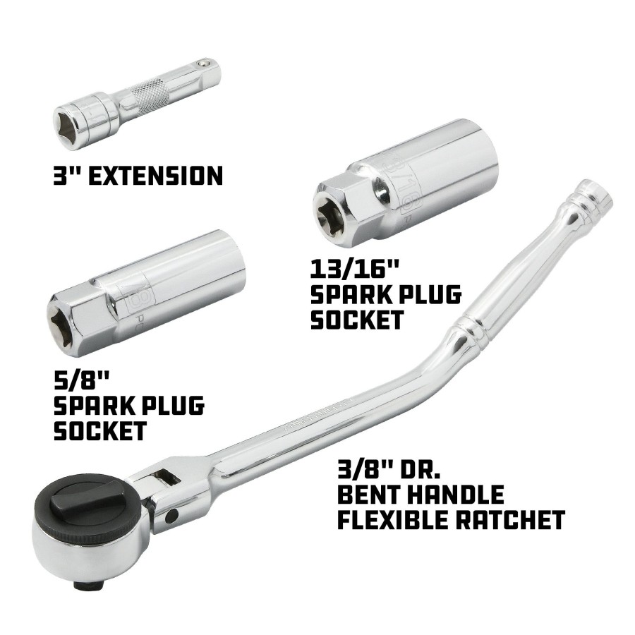 Tools Powerbuilt | Powerbuilt 4 Pc. 3/8 In. Drive Ratchet And Spark Plug Socket Set 640057