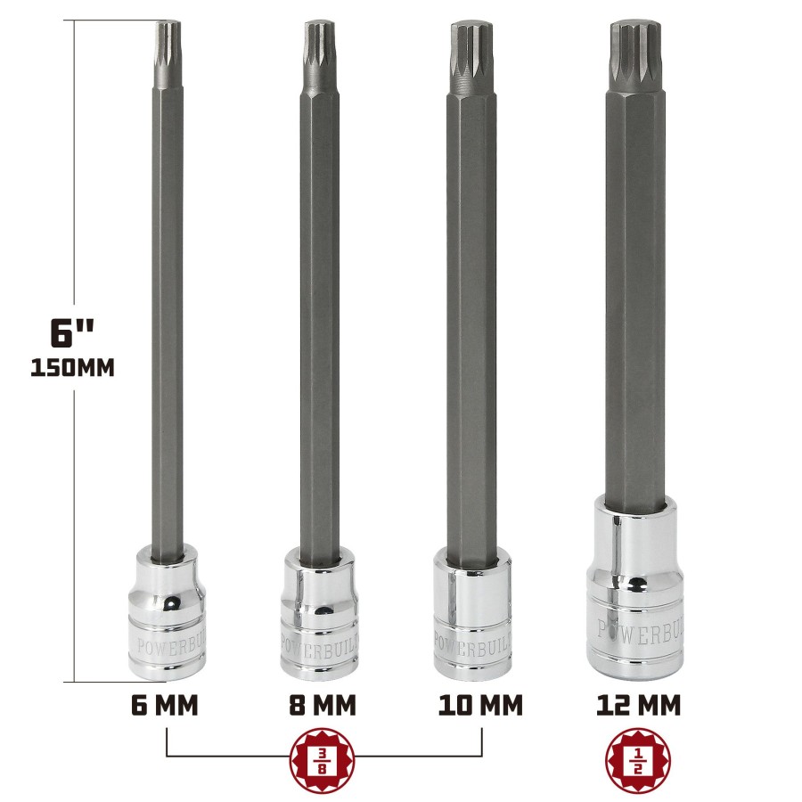 Tools Powerbuilt | Powerbuilt 4 Pc. 6 In. Long Reach Triple Square Bit Socket Set