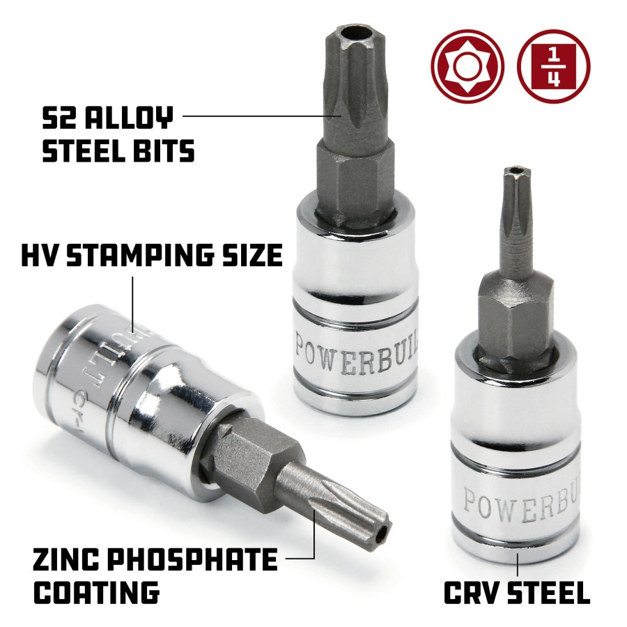 Tools Powerbuilt | Powerbuilt 1/4 Inch Drive T-8 Tamper Proof Star Bit Socket 648453