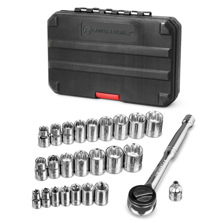 Tools Powerbuilt | Powerbuilt 26 Pc. 1/4 In. And 3/8 In. Drive Sae And Metric Socket Set 941331