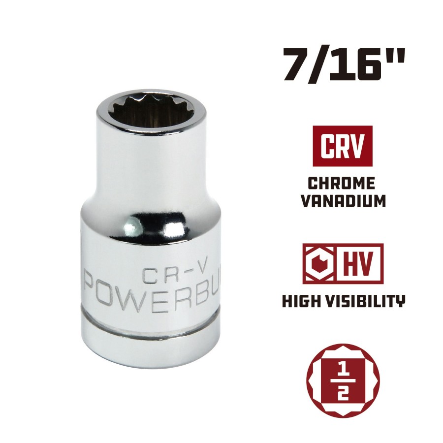 Tools Powerbuilt | Powerbuilt 1/2 Inch Drive X 7/16 Inch 12 Point Shallow Socket 642039