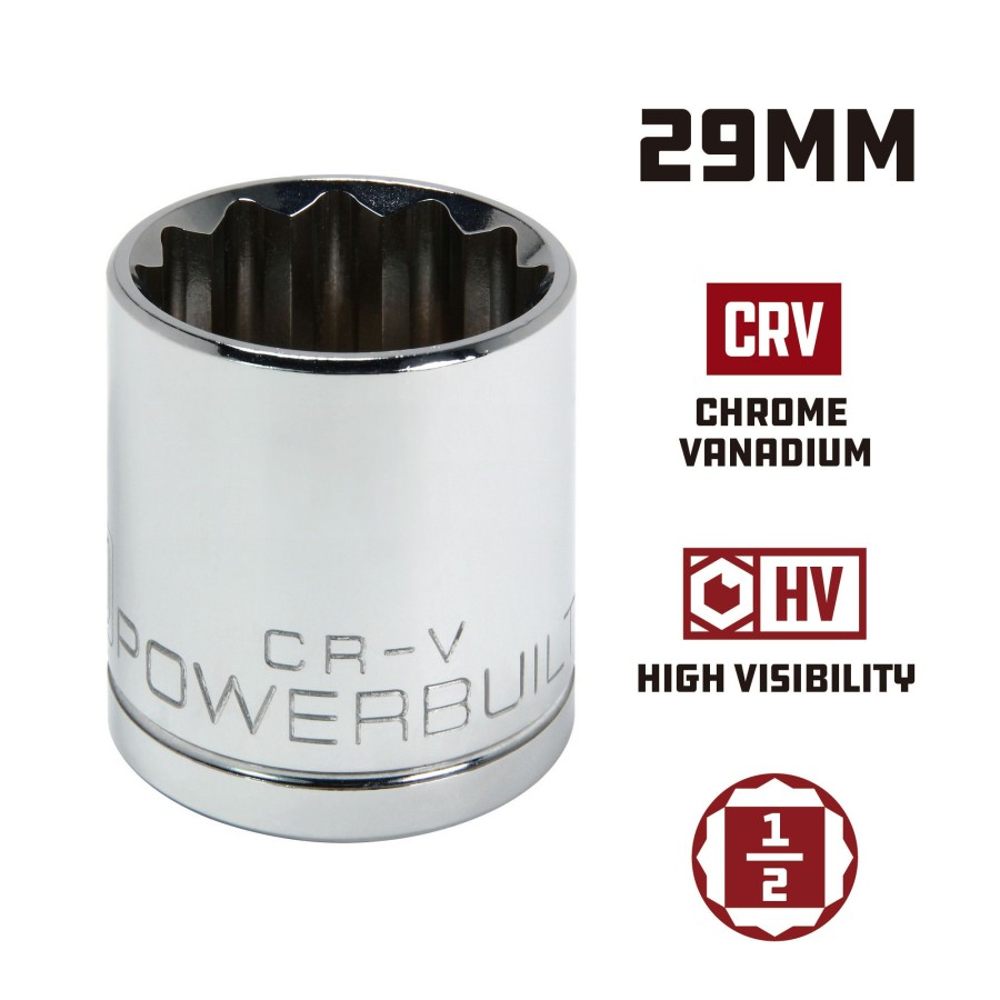 Tools Powerbuilt | Powerbuilt 1/2 Inch Drive X 29 Mm 12 Point Shallow Socket 642035