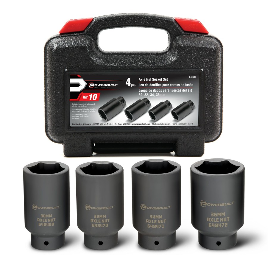 Tools Powerbuilt | Powerbuilt 4 Piece Axle Nut Socket Set 648635