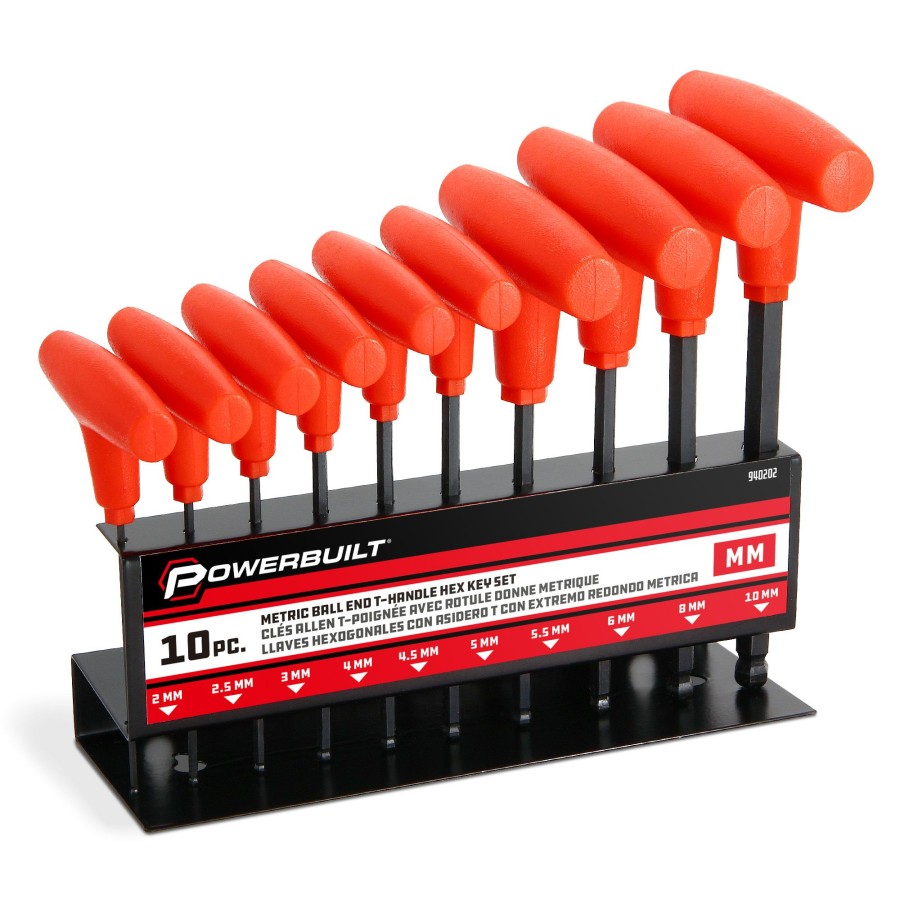 Tools Powerbuilt | Powerbuilt 10 Piece Metric T-Handle Hex Key Wrench Set 940202