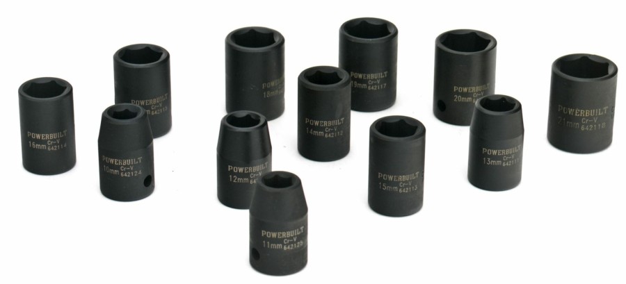 Tools Powerbuilt | Powerbuilt 12 Pc 1/2 Drive Metric Impact Socket Set 642365