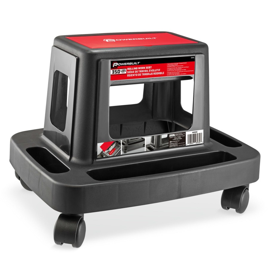 Tools Powerbuilt | Powerbuilt Sturdy Heavy Duty Injection Rolling Storage Tray Work Seat 620526