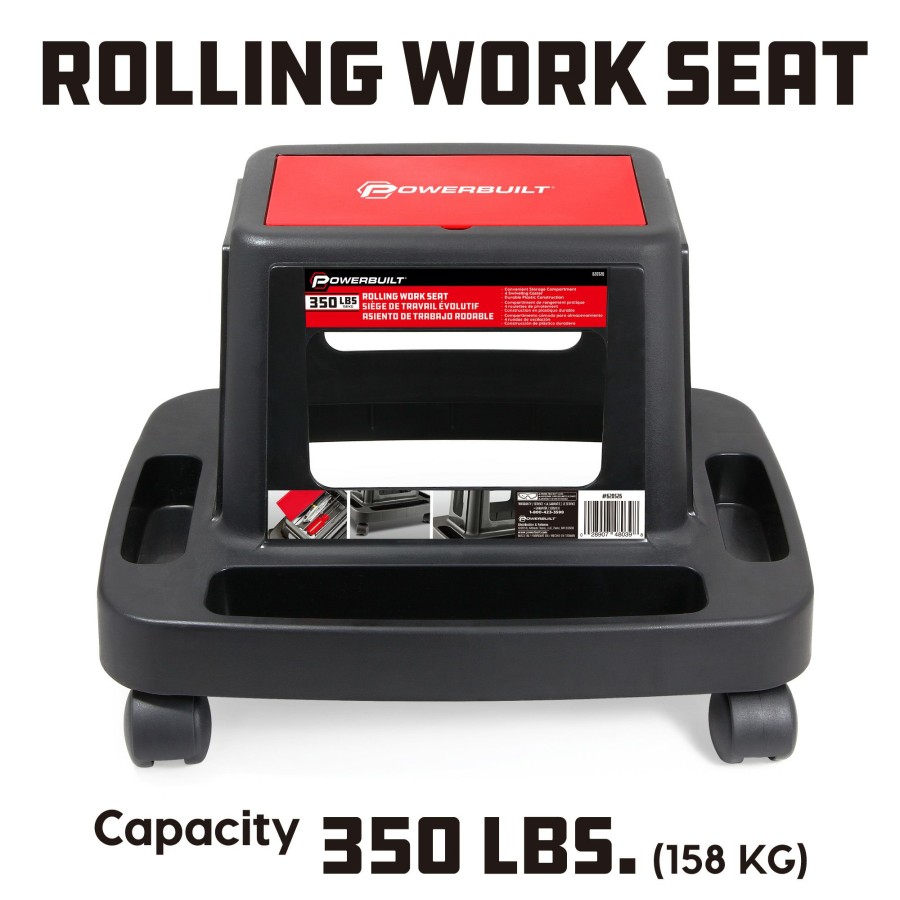 Tools Powerbuilt | Powerbuilt Sturdy Heavy Duty Injection Rolling Storage Tray Work Seat 620526