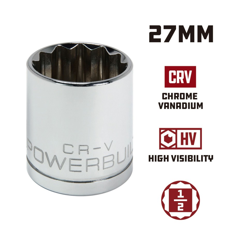 Tools Powerbuilt | Powerbuilt 1/2 Inch Drive X 27 Mm 12 Point Shallow Socket 642034