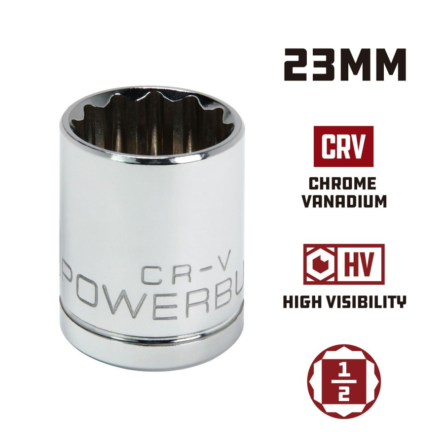 Tools Powerbuilt | Powerbuilt 1/2 Inch Drive X 23 Mm 12 Point Shallow Socket 642021