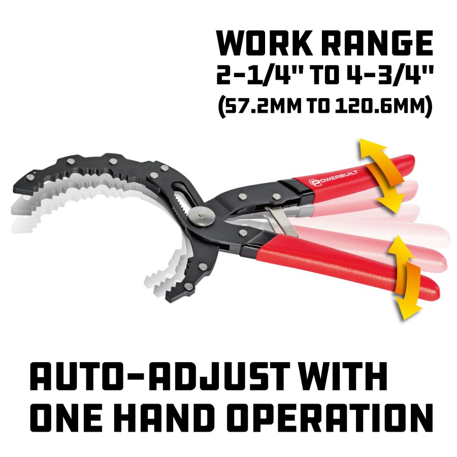 Tools Powerbuilt | Powerbuilt Self-Adjusting Oil Filter Pliers 942068