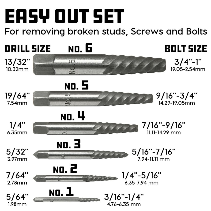 Tools Powerbuilt | Powerbuilt 6 Piece Screw Extractor Set 648511