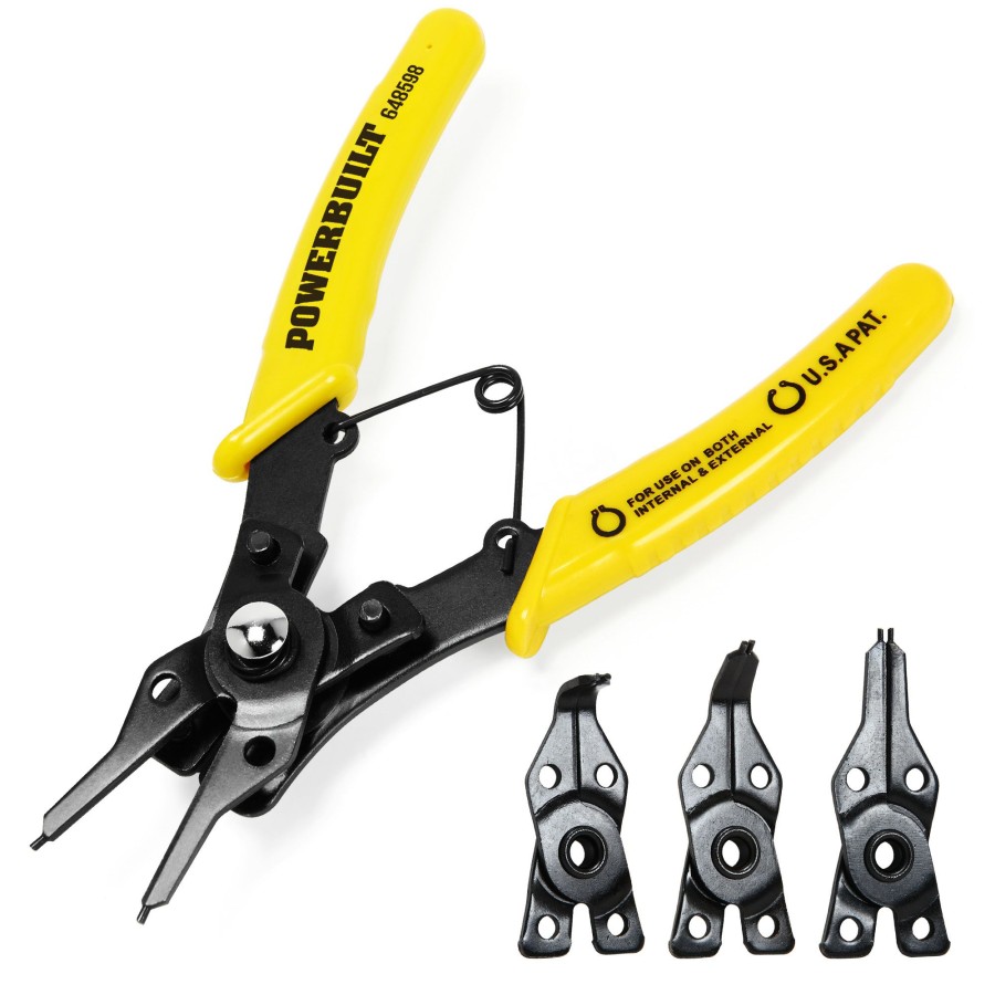 Tools Powerbuilt | Powerbuilt Snap Ring Pliers Set, 4 Interchangeable Heads, Straight, 45 , And 90