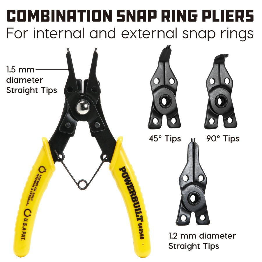 Tools Powerbuilt | Powerbuilt Snap Ring Pliers Set, 4 Interchangeable Heads, Straight, 45 , And 90