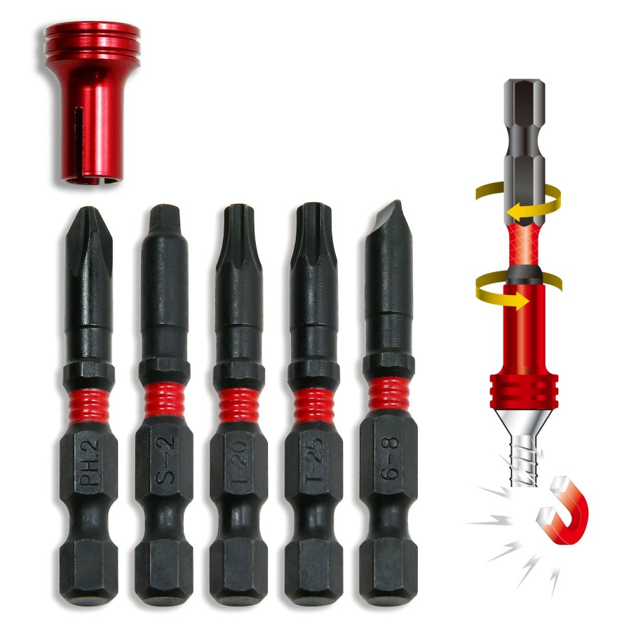 Tools Powerbuilt | Powerbuilt 5 Piece Torsion Impact Power Screwdriver Set With Magnetic Holder