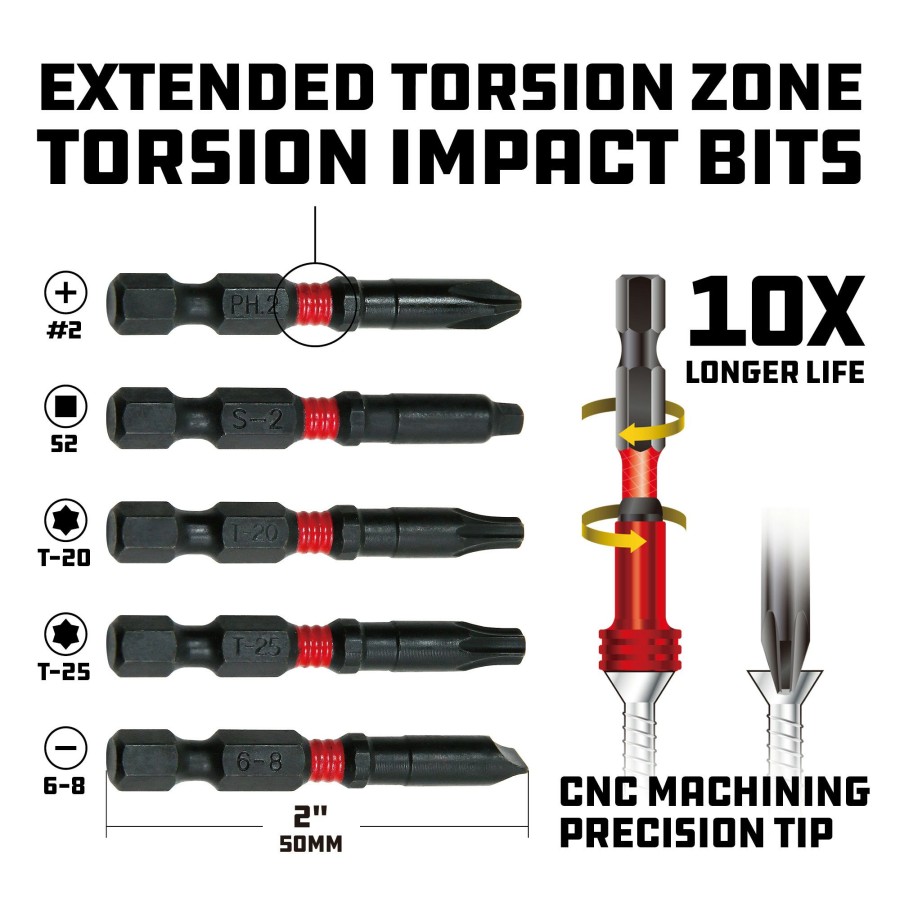 Tools Powerbuilt | Powerbuilt 5 Piece Torsion Impact Power Screwdriver Set With Magnetic Holder