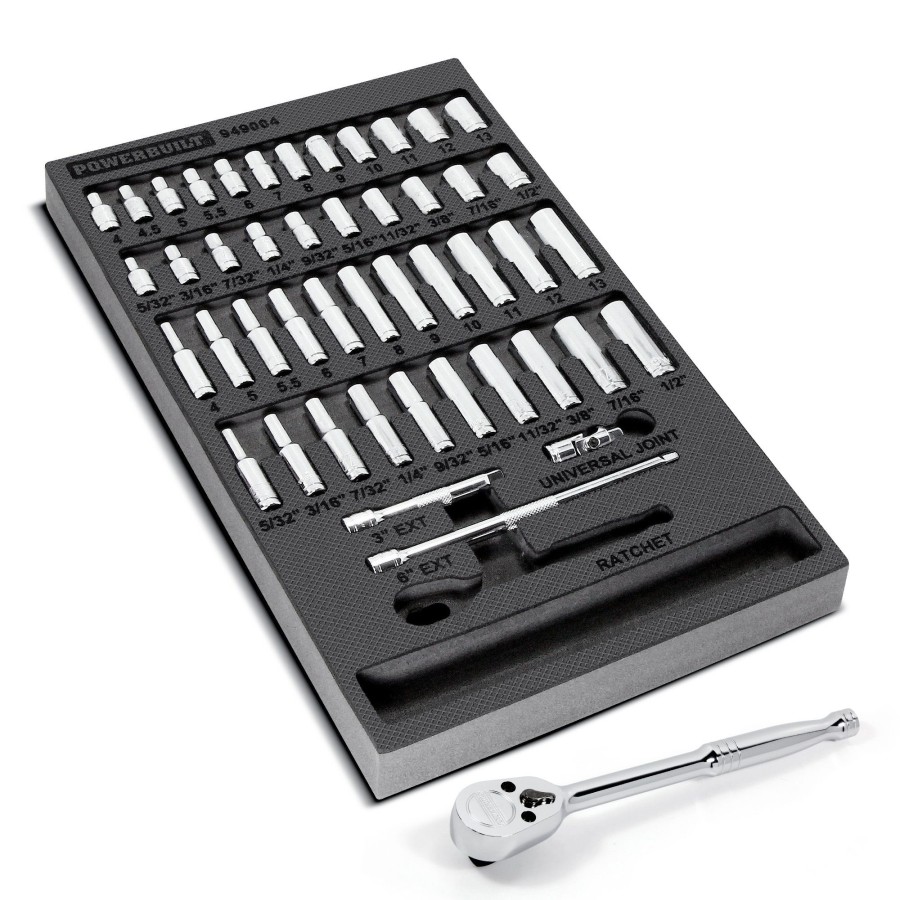 Tools Powerbuilt | Powerbuilt 47 Piece Pro Tech 1/4 In. Dr. Sae & Metric Socket Set 949004