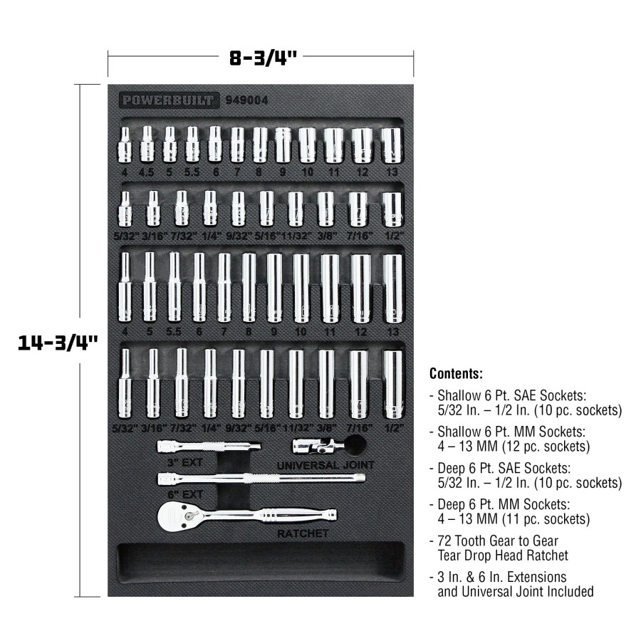 Tools Powerbuilt | Powerbuilt 47 Piece Pro Tech 1/4 In. Dr. Sae & Metric Socket Set 949004