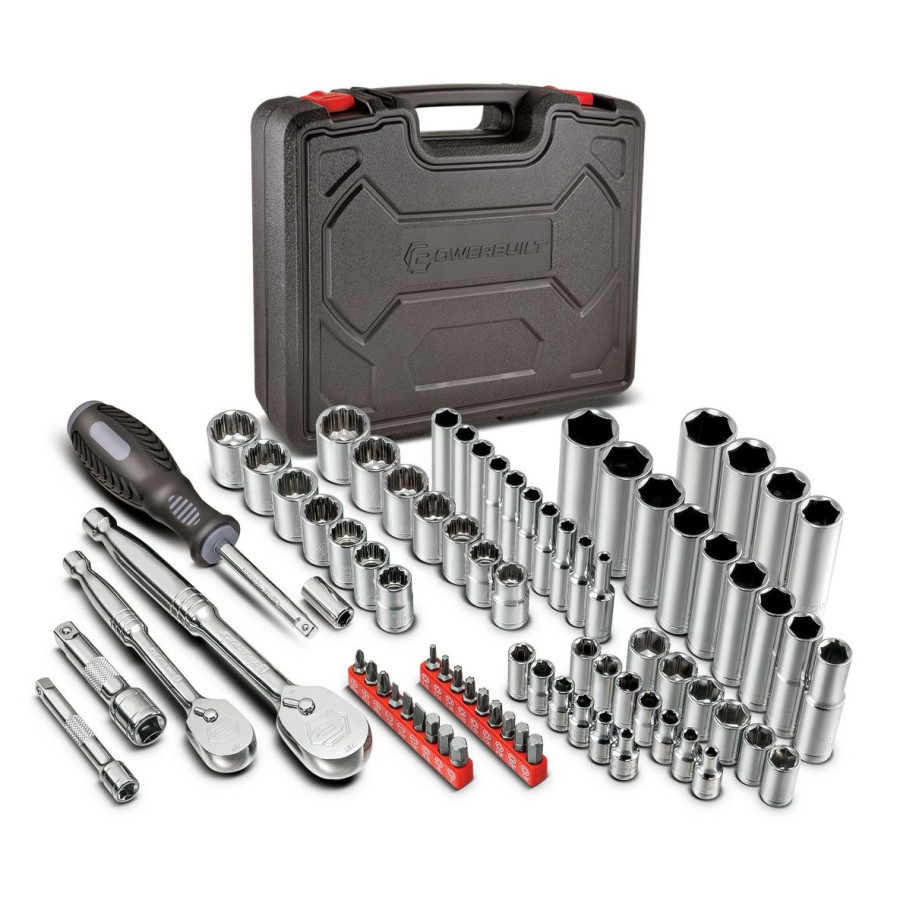 Tools Powerbuilt | Powerbuilt 80 Pc.1/4 In. & 3/8 In. Dr. Sae & Metric Mechanics Tool Set 642452