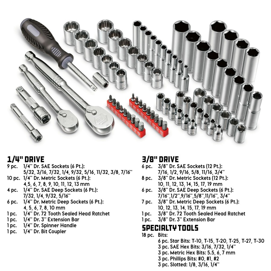 Tools Powerbuilt | Powerbuilt 80 Pc.1/4 In. & 3/8 In. Dr. Sae & Metric Mechanics Tool Set 642452