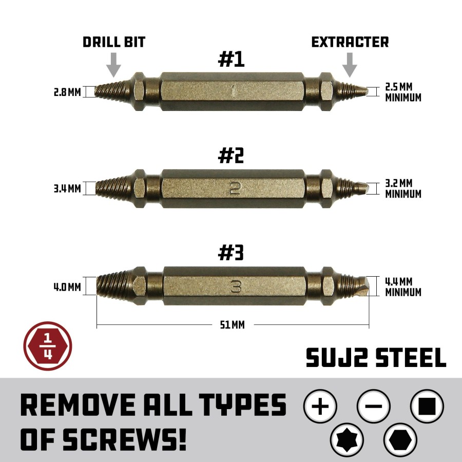 Tools Powerbuilt | Powerbuilt 3 Piece Damaged Screw Extractor And Remover Set 941455