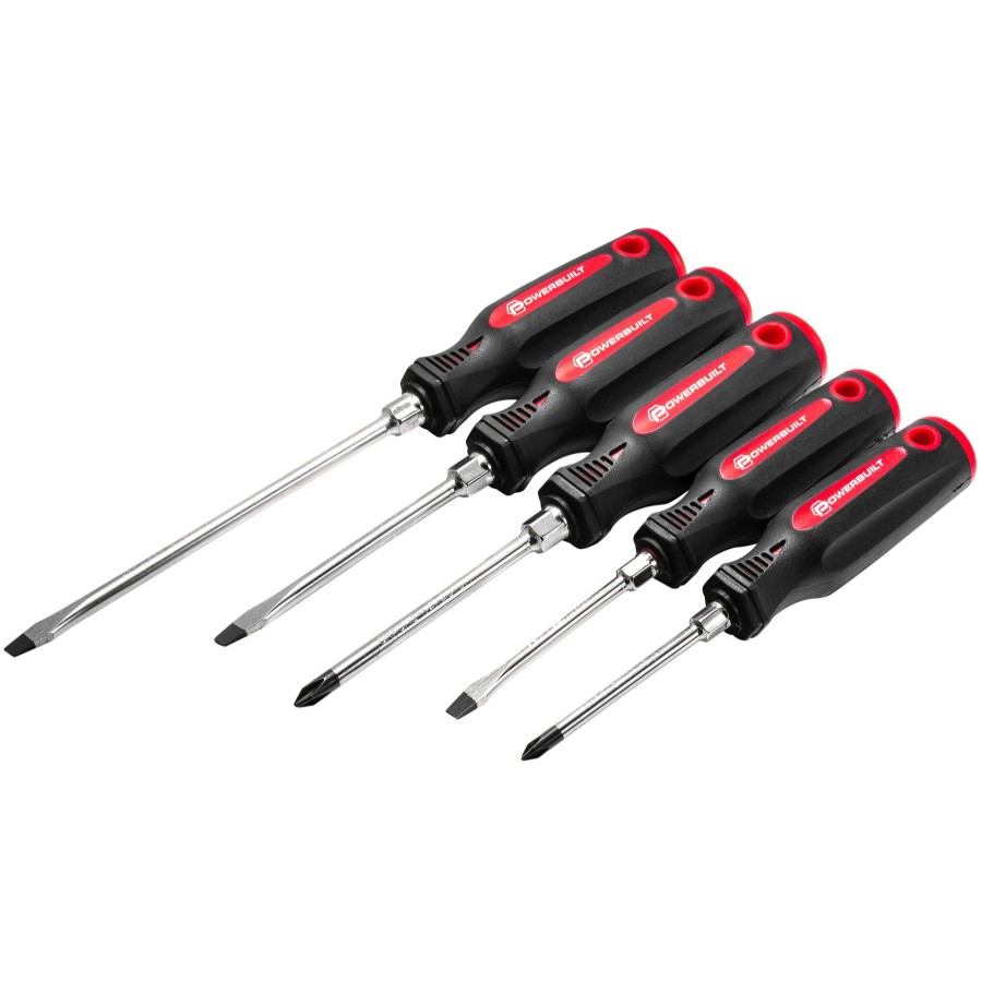 Tools Powerbuilt | Powerbuilt 5 Piece Screwdriver Set With Double Injection Handles 646181