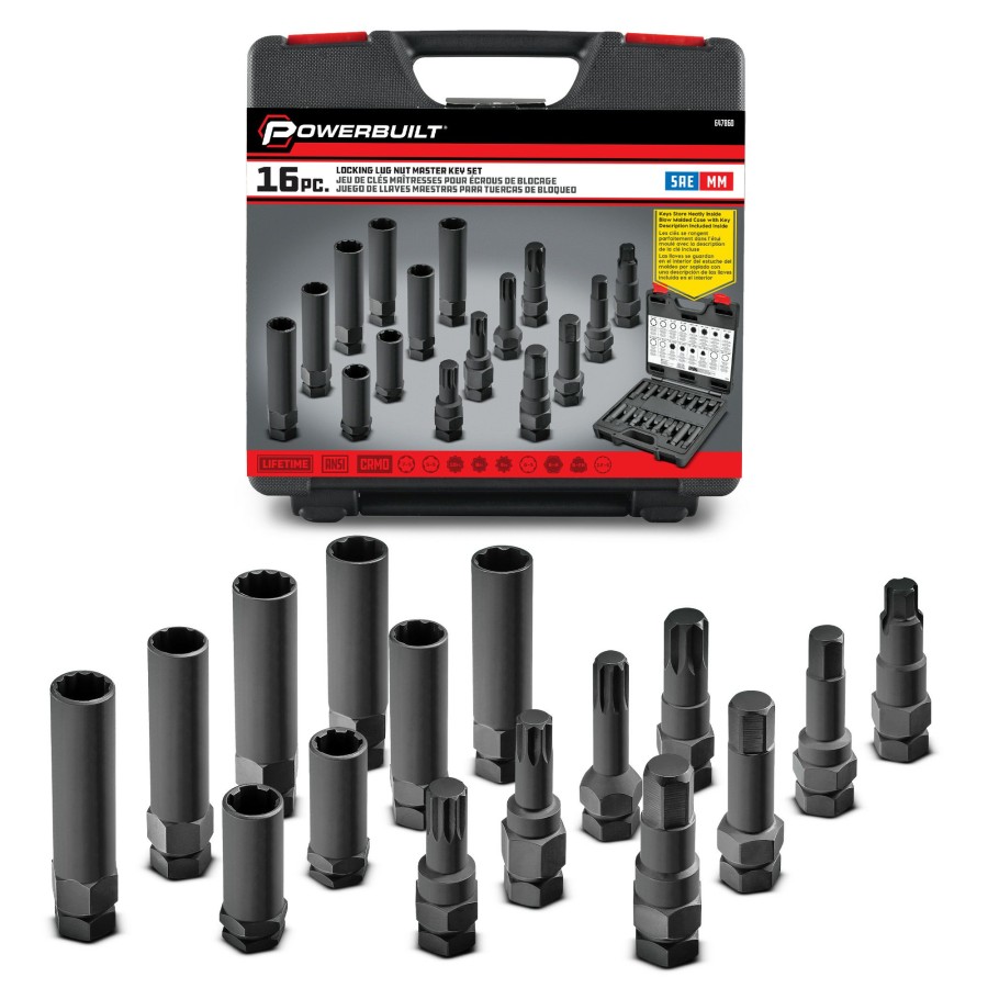 Tools Powerbuilt | Powerbuilt 16 Pc. Locking Lug Nut Master Key Set 647860