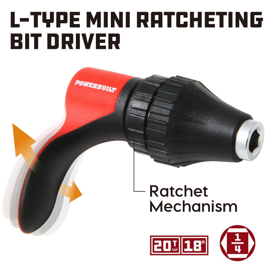 Tools Powerbuilt | Powerbuilt L-Type Mini Ratcheting Bit Driver, Reversible Finger Ratchet