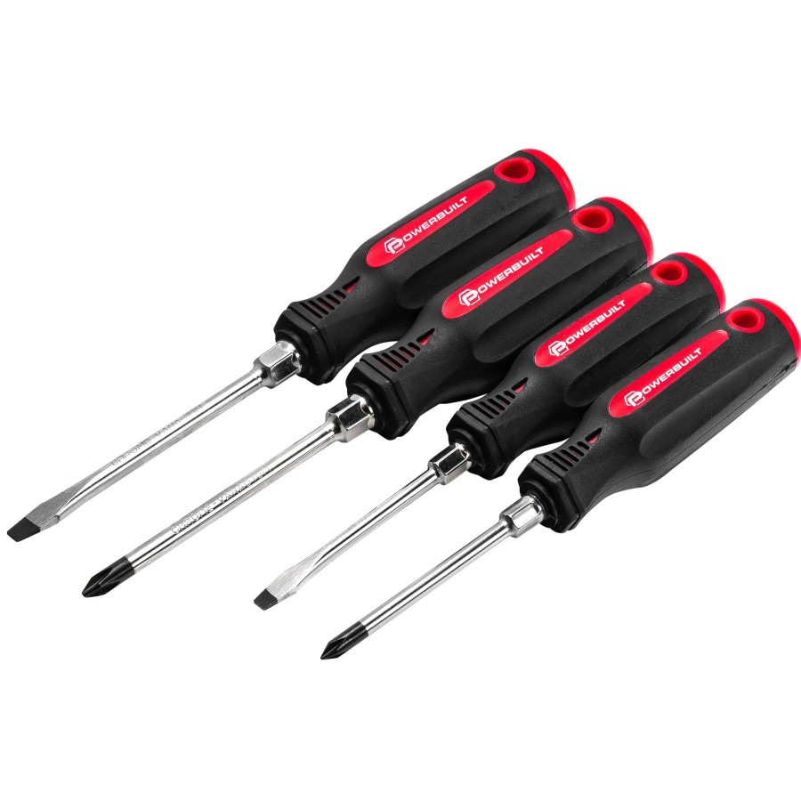 Tools Powerbuilt | Powerbuilt 4 Piece Screwdriver Set With Double Injection Handles 646182