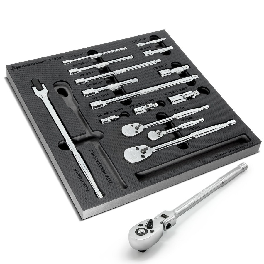 Tools Powerbuilt | Powerbuilt Pro Tech 16 Pc. Ratchets & Socket Drive Tool Accessories Set 949009