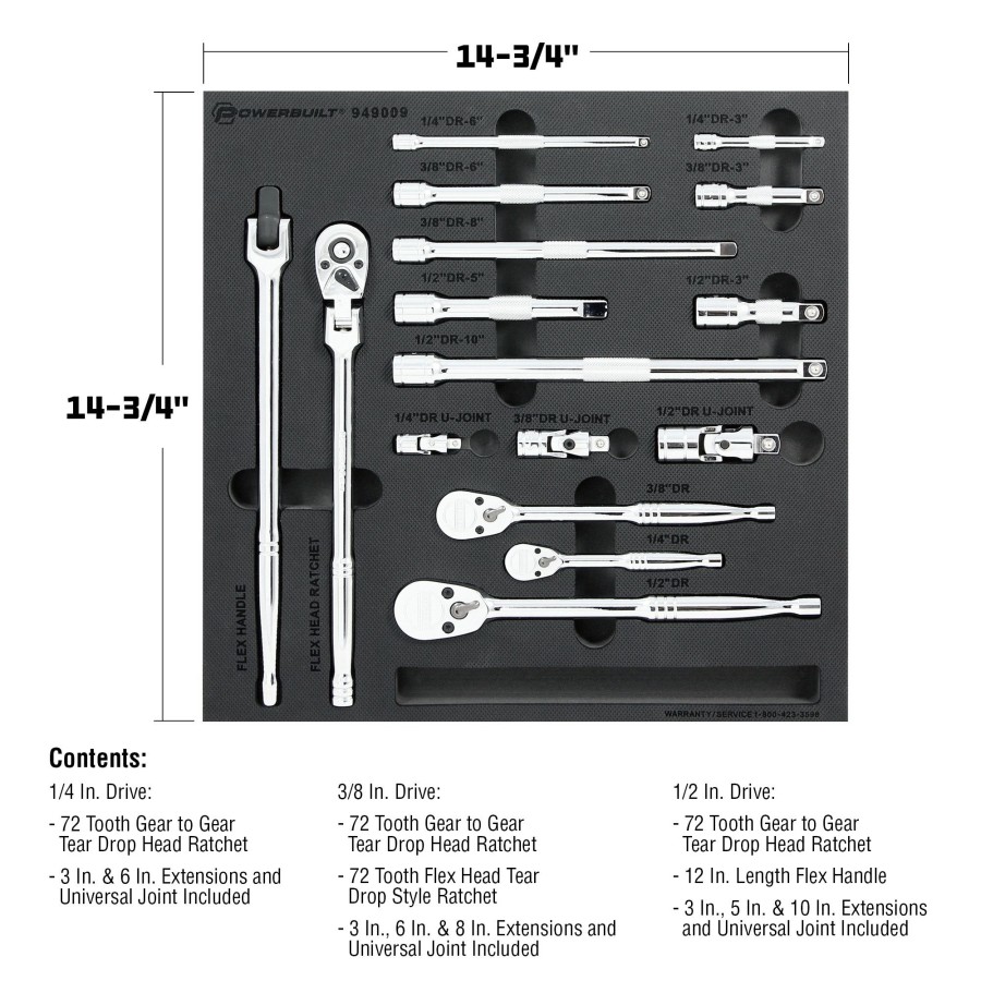 Tools Powerbuilt | Powerbuilt Pro Tech 16 Pc. Ratchets & Socket Drive Tool Accessories Set 949009