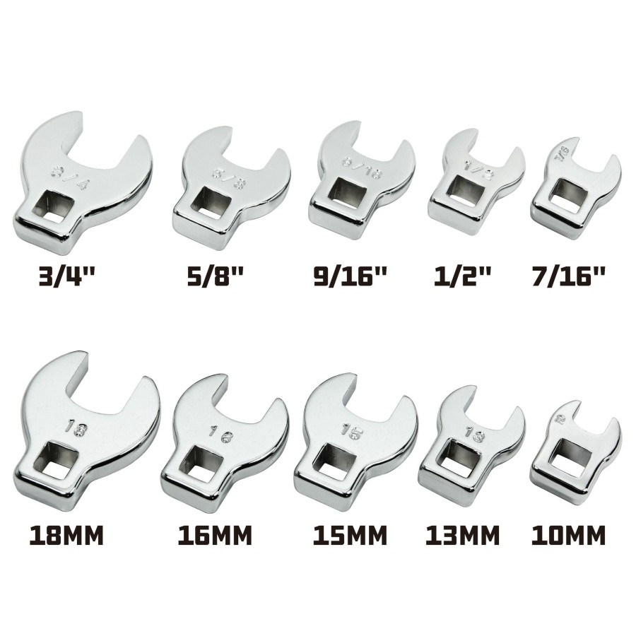 Tools Powerbuilt | Powerbuilt 10 Piece 3/8 Inch Drive Sae And Metric Crowfoot Wrench Set 640830