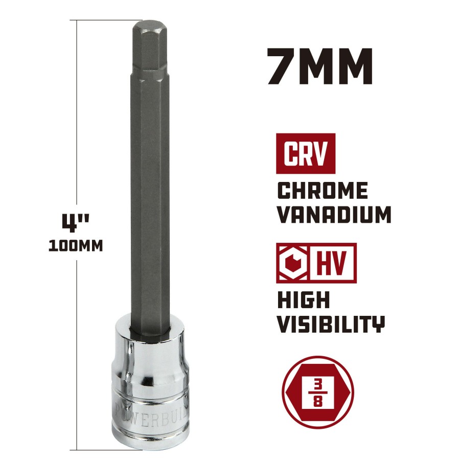 Tools Powerbuilt | Powerbuilt 3/8 In. Drive X 7Mm Extra Long Hex Bit Socket, 4 In. Long 642332