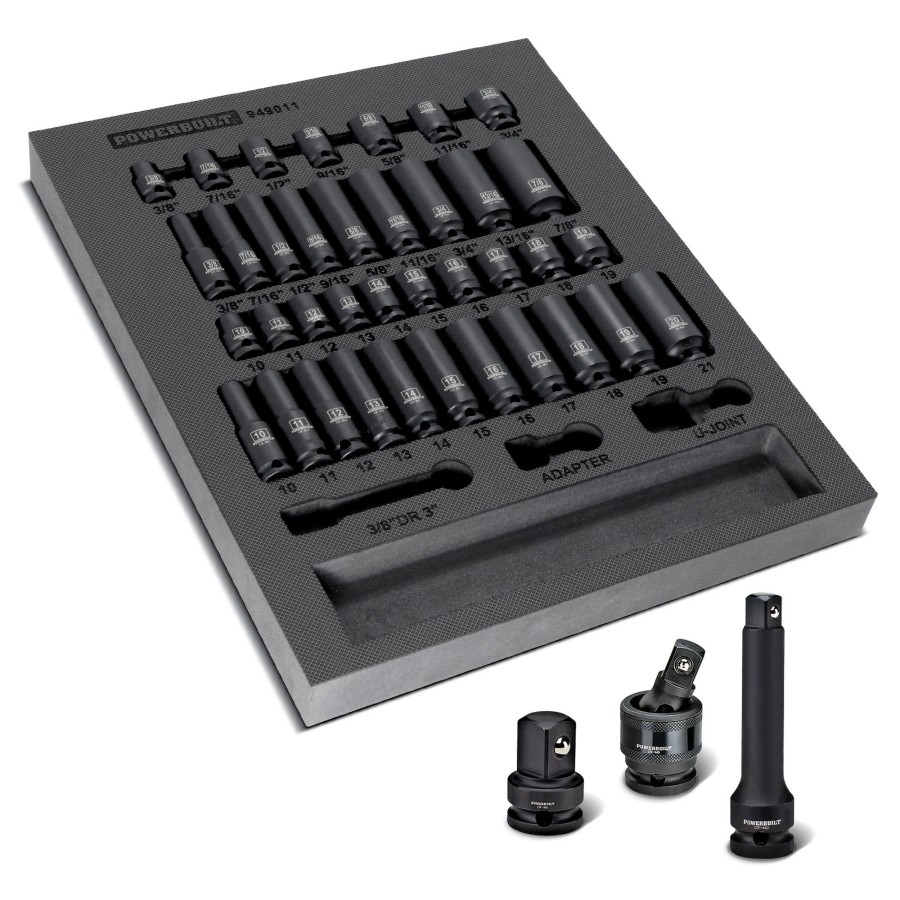 Tools Powerbuilt | Powerbuilt 40 Piece 3/8 Inch Drive 6 Point Sae & Metric Pro Tech Impact Socket Set 949011