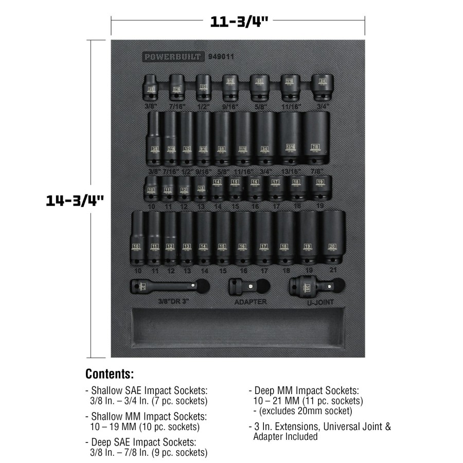 Tools Powerbuilt | Powerbuilt 40 Piece 3/8 Inch Drive 6 Point Sae & Metric Pro Tech Impact Socket Set 949011