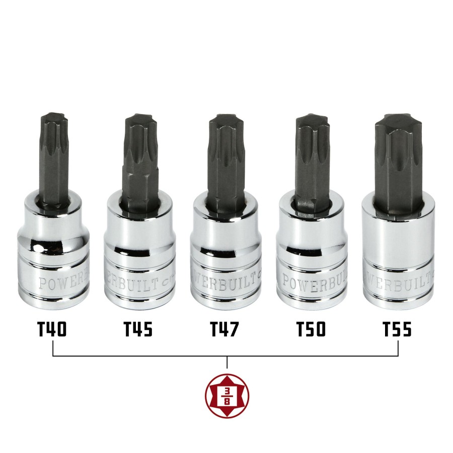 Tools Powerbuilt | Powerbuilt 5 Pc. 3/8 In. Drive Torx Bit Socket Set, Size From T40 To T55